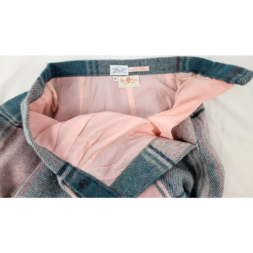 Alan Paine Wool Plaid Midi Skirt Scottish Tweed Preppy Size 12